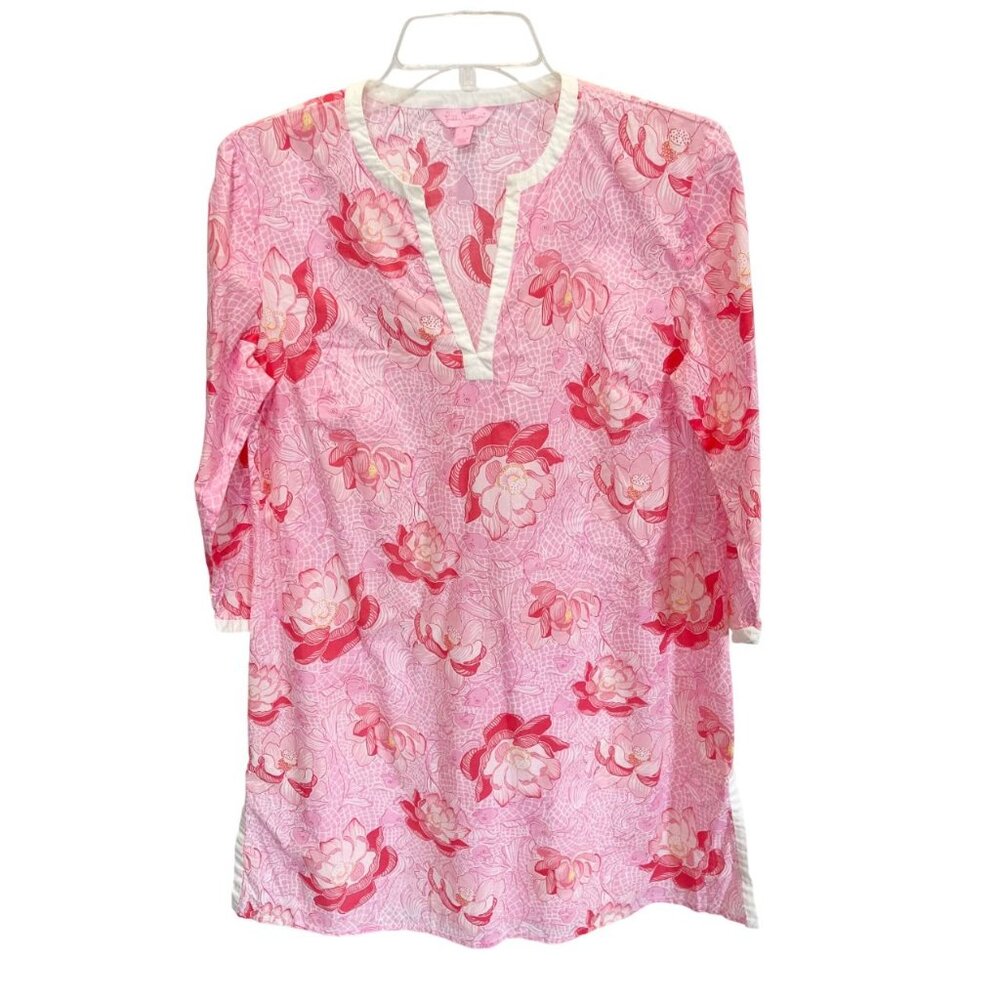 Lilly‎ Pulitzer Pink Mosaic Koi Fish Floral Print Lightweight Tunic Dress SMALL